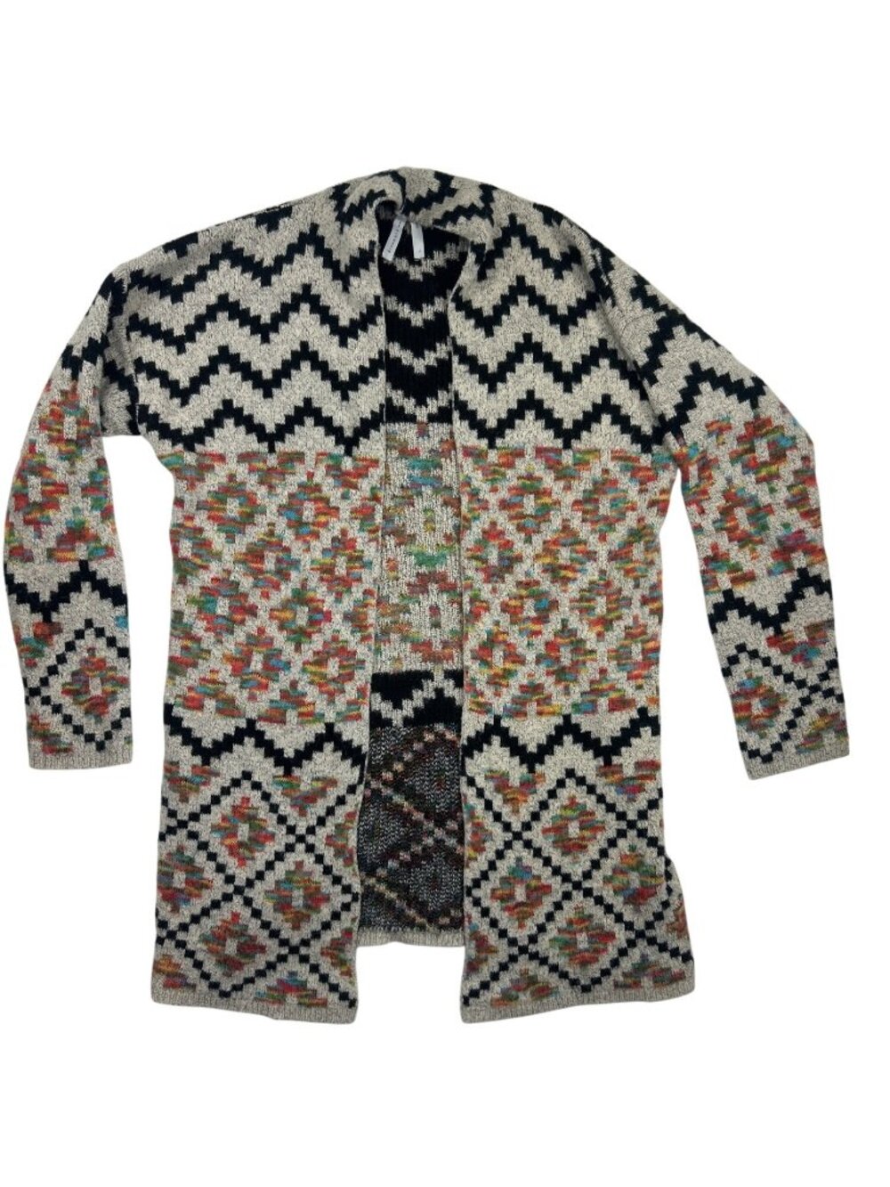 Dreamers by debut Open Cardigan Sz L Multicolor Aztec Geometric Southwest Knit - Picture 4 of 10